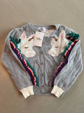 Lola + The Boys Gray Unicorn Cardigan with Rainbow Ruffle Sleeves